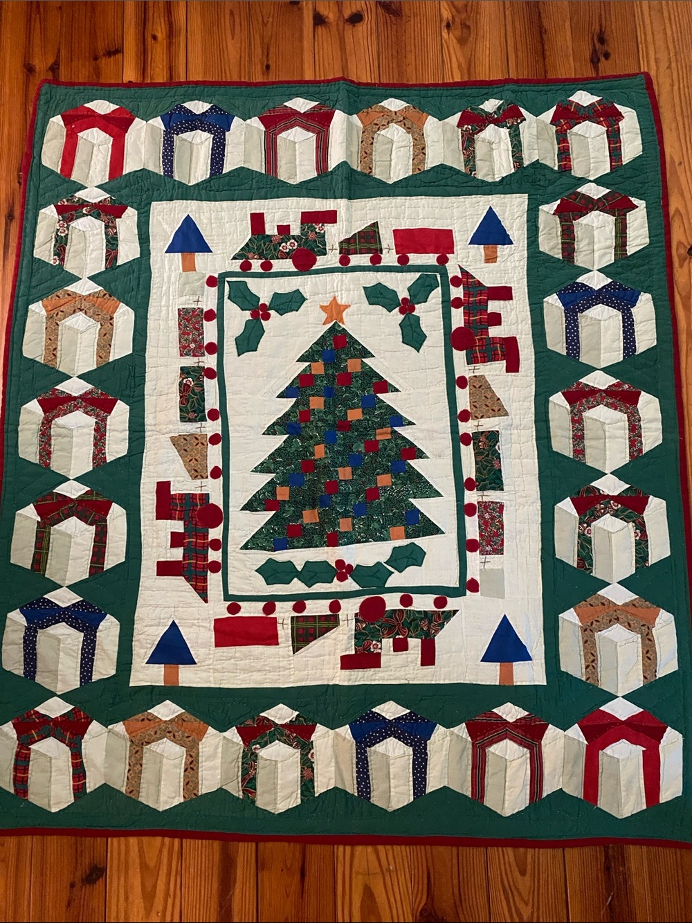Vintage Handmade Quilted Kids Christmas Quilt 52” x 58”